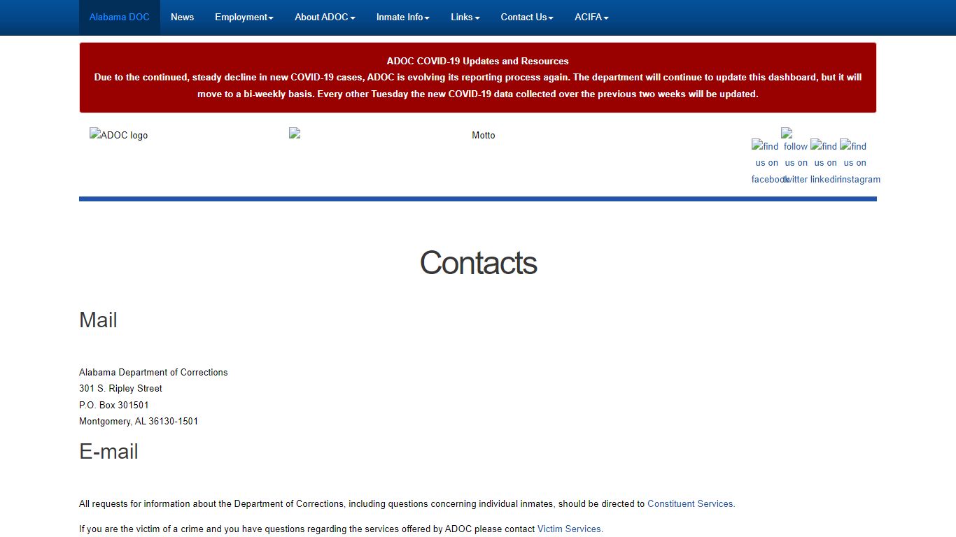 Contact - Alabama Dept of Corrections
